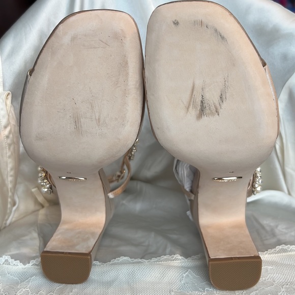 Badgley Mischka Korina Block Heels in Nude Satin - Picture 8 of 11